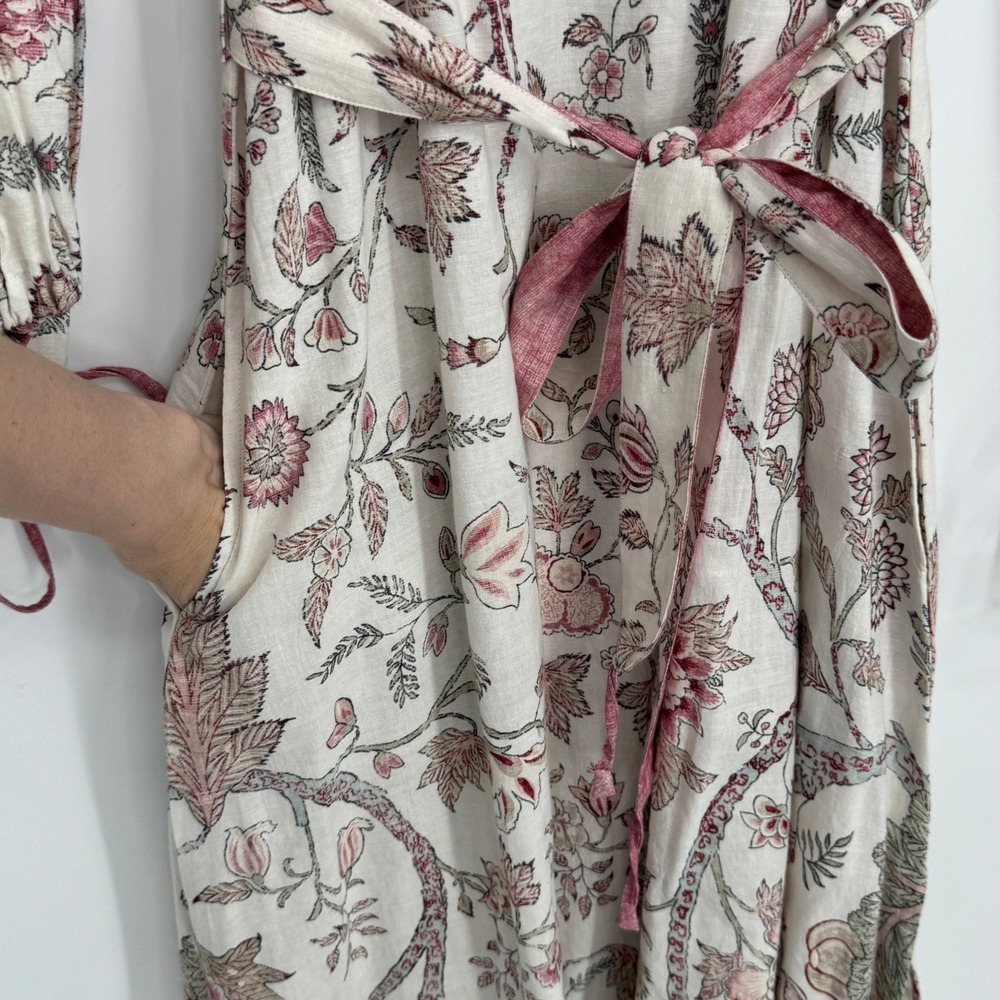 D'Ascoli Tuckahoe Floral Print Midi Dress Medium Boho Cottagecore Hand Woven - Picture 6 of 13